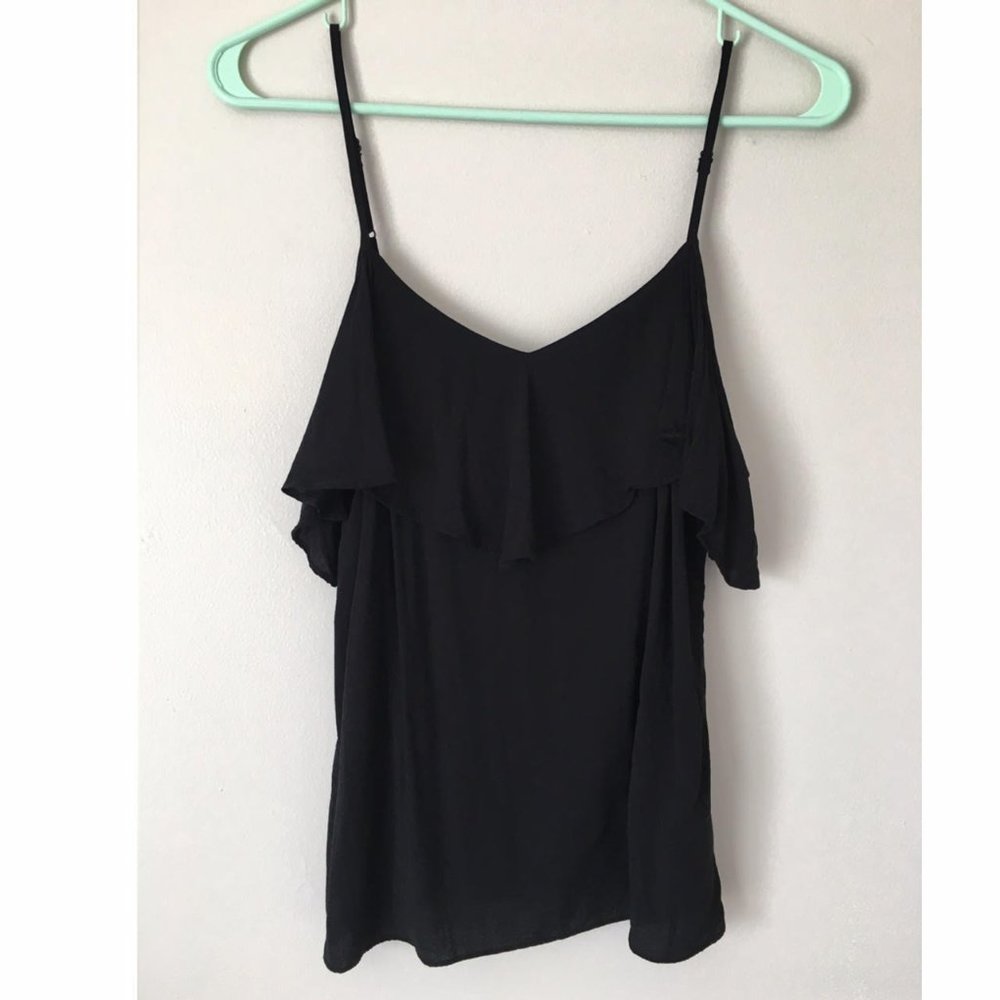 Old Navy Black Cold Shoulder Tank with Ruffles